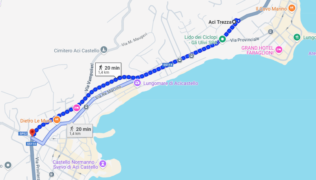 Pláže Aci Trezza a Aci Castello jsou od sebe vzdáleny 20 minut pěší chůze, autem 3 minuty jízdy.