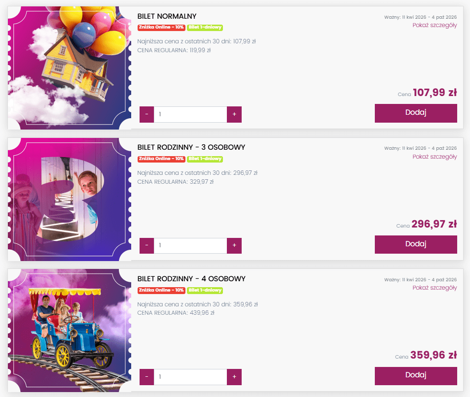 Vstupenky do parku si lze koupit i online na webu, vybírat lze z mnoha možností.