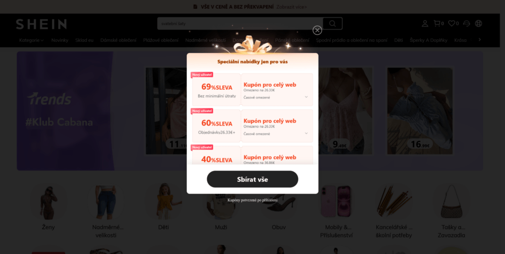 Shein a podobné čínské e-shopy následují aktuální trendy a neustále nabízejí různé slevové akce, často ve formě hry, čímž z nakupování dělají ještě větší zážitek.